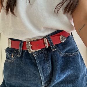 Brighton red leather belt